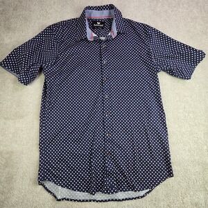 Buttercloth Mens XL‎ Tall Navy  Polka Dot Short Sleeve Button Up Shirt